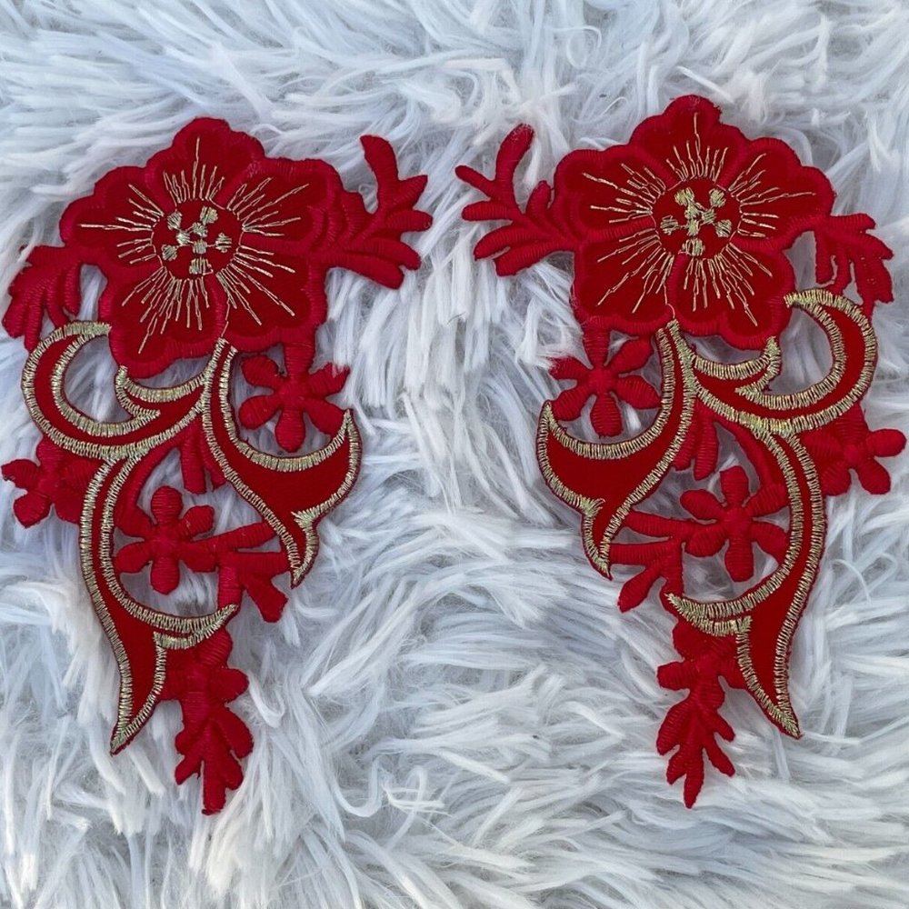 Red Embroidery Patches Iron One Patches For Craft Clothes Set of 2 Patches